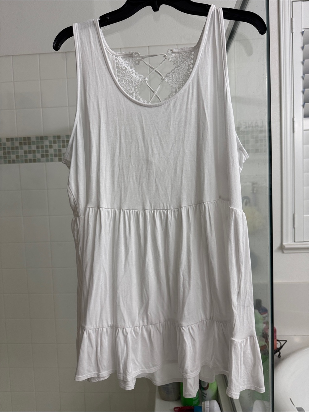 White Tiered Lace-Back babydoll Tank Top